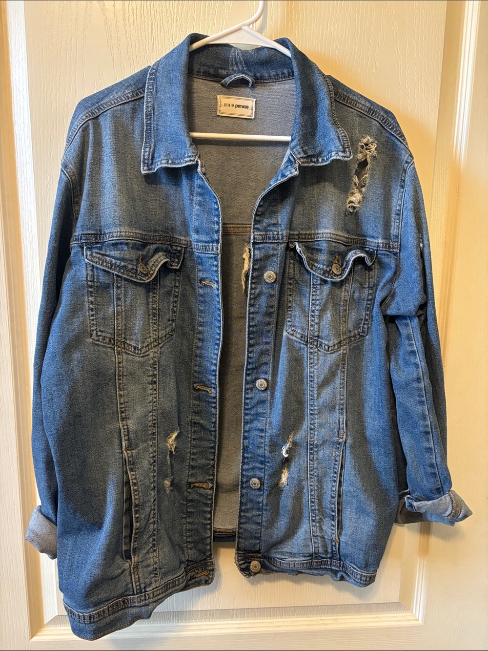 Light Blue Distressed Denim Jacket - Women's Oversized Jean Trucker